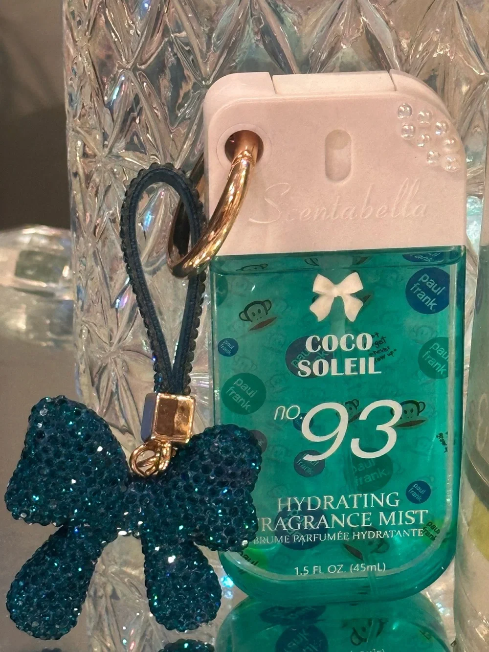 Paul Frank Coco Soleil 93 Handmade Rhinestone Bow Bag Charm Mist Pearl Bow Luxe
